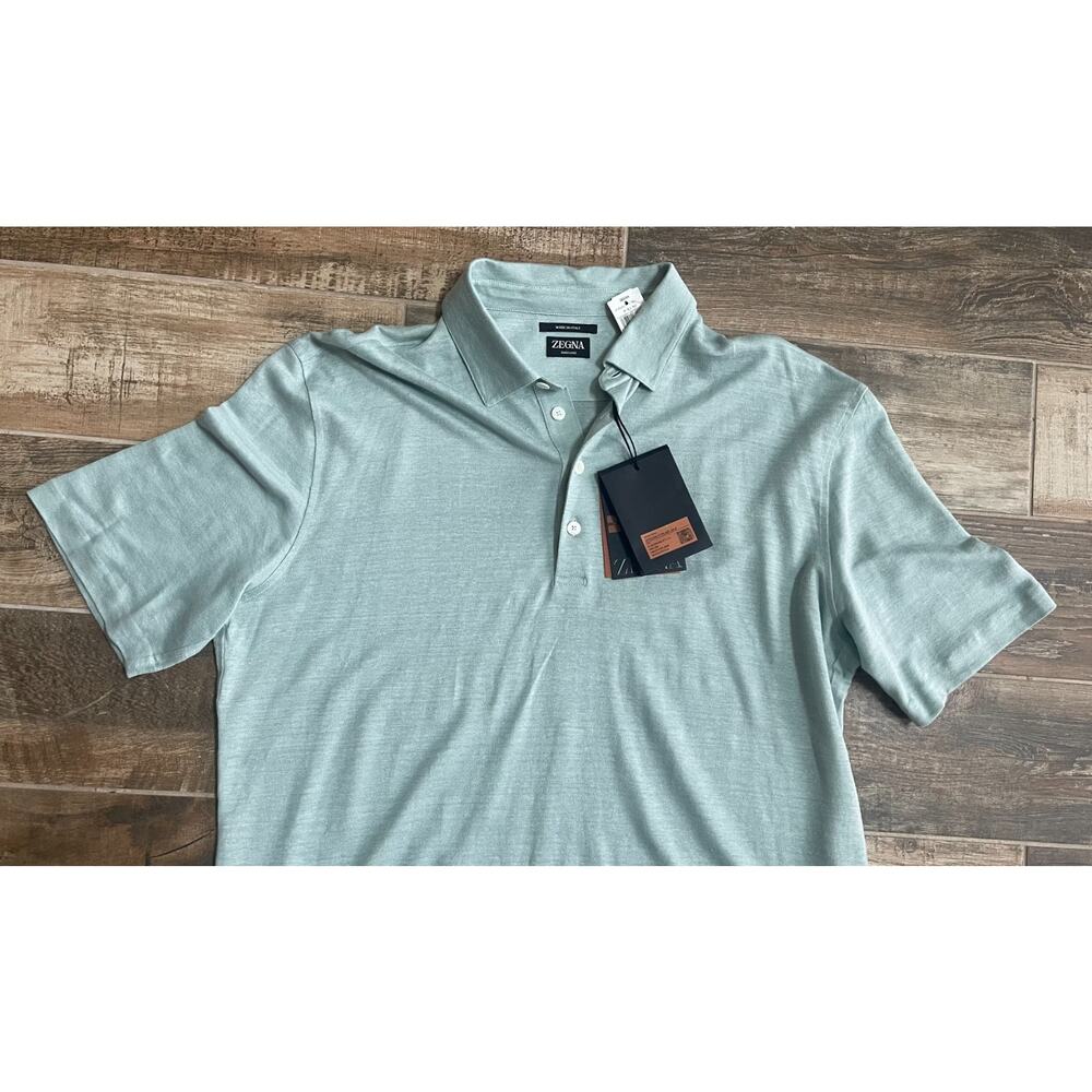 $1,250 NWT Ermenegildo Zegna Oasi Lino Polo Shirt Green Linen Luxury Italy XL - Picture 2 of 6